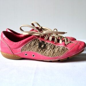 CHRISTIAN DIOR Vintage Y2K Pink Leather Monogram Trotter Canvas Lace Up Sneakers